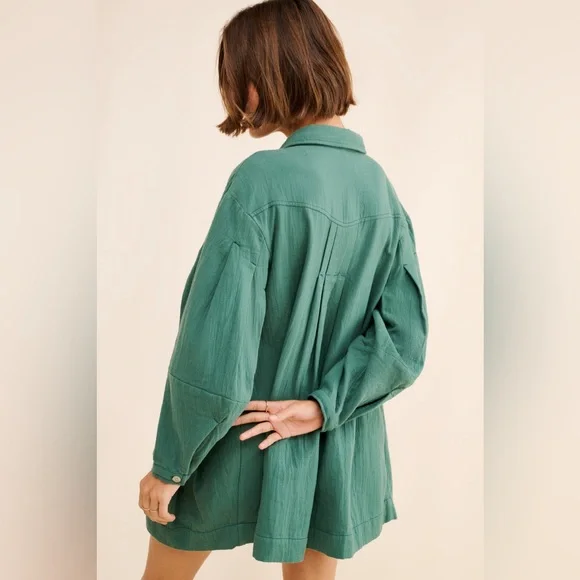 Free People Thalia Mini Shirtdress S Pullover Jacket Button Oversized Teal Boho - Picture 3 of 16
